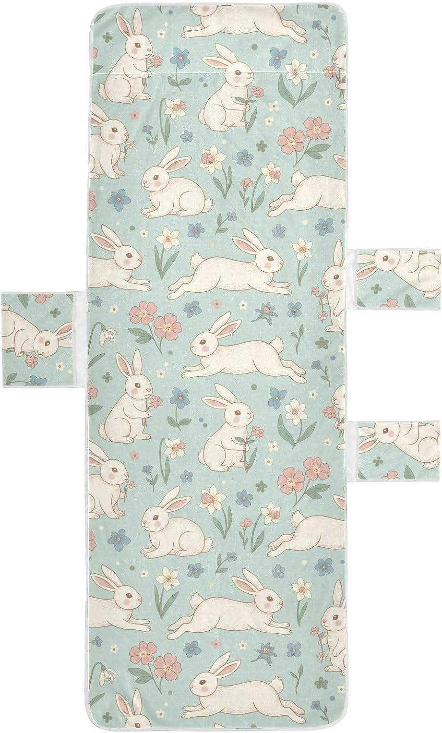 Cute Rabbits Lounge Chair Towel Cover with Side Pockets – 85x30in Foldable Chaise Cover for Beach, Pool, Patio, Spa