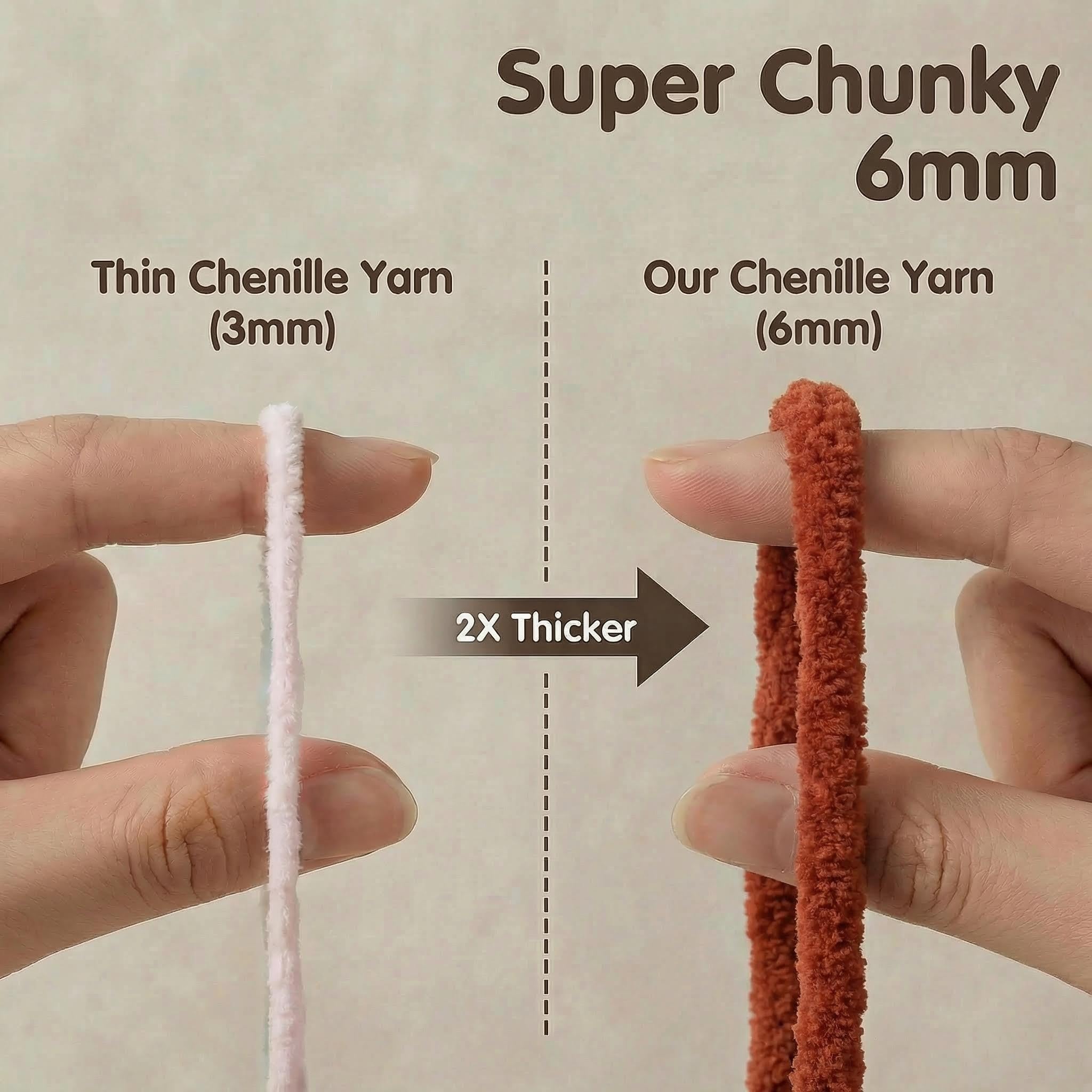 Gruba włóczka szenilowa Chunky do szydełkowania - 300g włóczka do szydełkowania w 3 kolorach z zestawem szydełek 6mm, Puszysta wełna dla niemowląt do robienia na drutach do Amigurumi, Koca dla