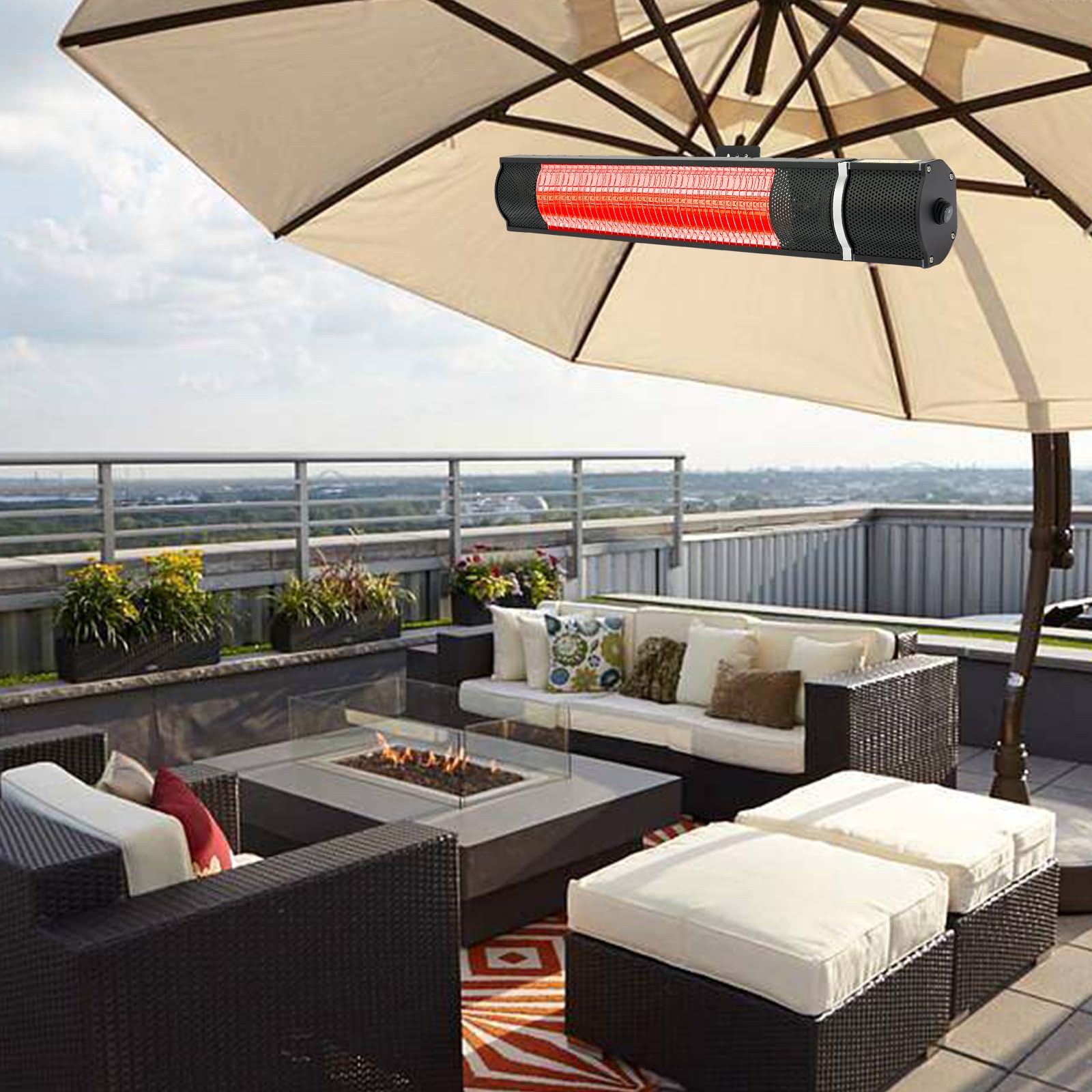 Infrarot Heizstrahler Balkon Terrassenheizer, Camping Infrarotheizung Wandmontage/Freistehend Wärmelampe, Elektro Terassenheizstrahler Außen Innenbereich Infrarotstrahler mit Fernbedienung