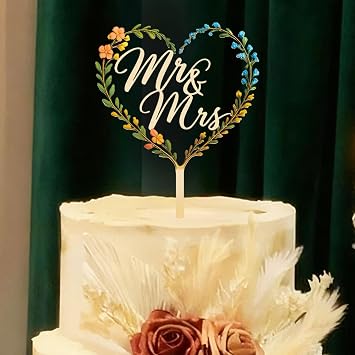 Rustic Wooden Mr and Mrs Cake Topper Boisdubois Elegant Floral Heart Wedding Decoration for Bride & Groom, Weddings, Engagements, Anniversaries & Bridal Showers