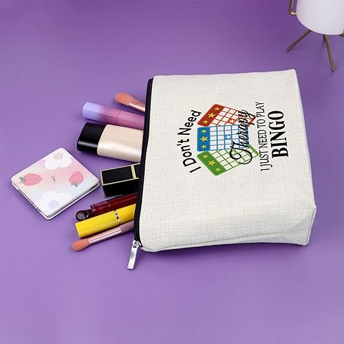 Miniatura 5 de Regalos para amantes del bingo, regalo de juego para mujeres, bolsa de maquillaje, No necesito terapia, solo necesito jugar al bingo (estilo 2)