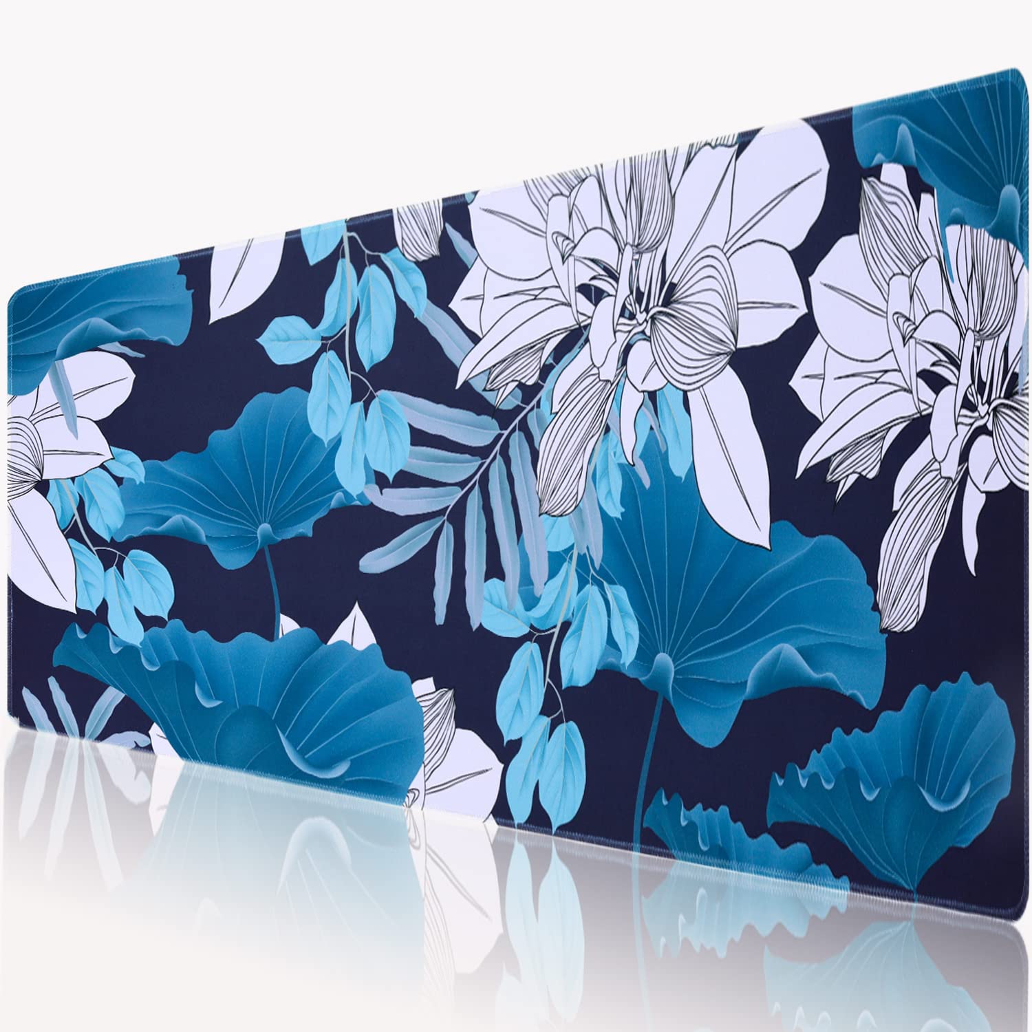 Desk mat Office Decor for Women, Extended Mouse pad,Lotus Mouse pad (35.5x15.7in),Soft Cute Extra Large XXL Waterproof Thicken Desk Mouse Keyboard Mat (03)