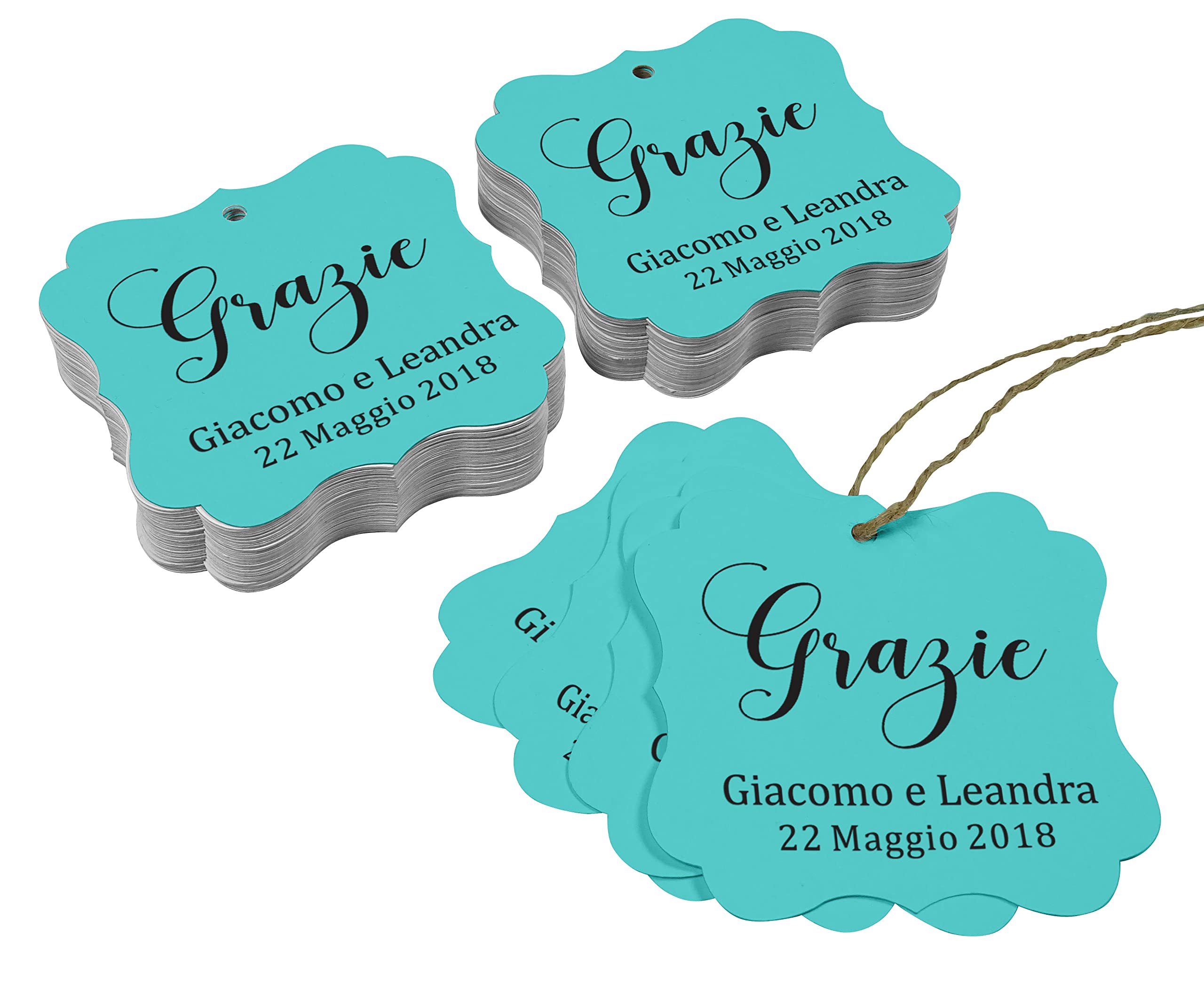 Etichette Regalo Personalizzate Turchesi Per Bomboniere Matrimonio – 5,7 Cm, 100 Pezzi - 2