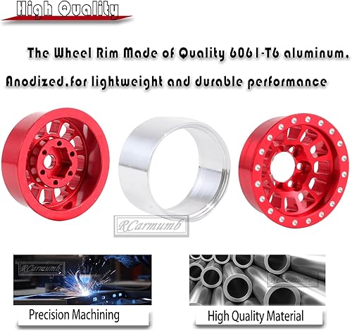 Miniatura 10 de Rcarmumb Neumáticos de camión RC de 1.0 pulgadas para 118 124 RC Crawler Car Trx4m FMS FCX24 Axial SCX24, 4 piezas de aluminio RC Beadlock Wheel