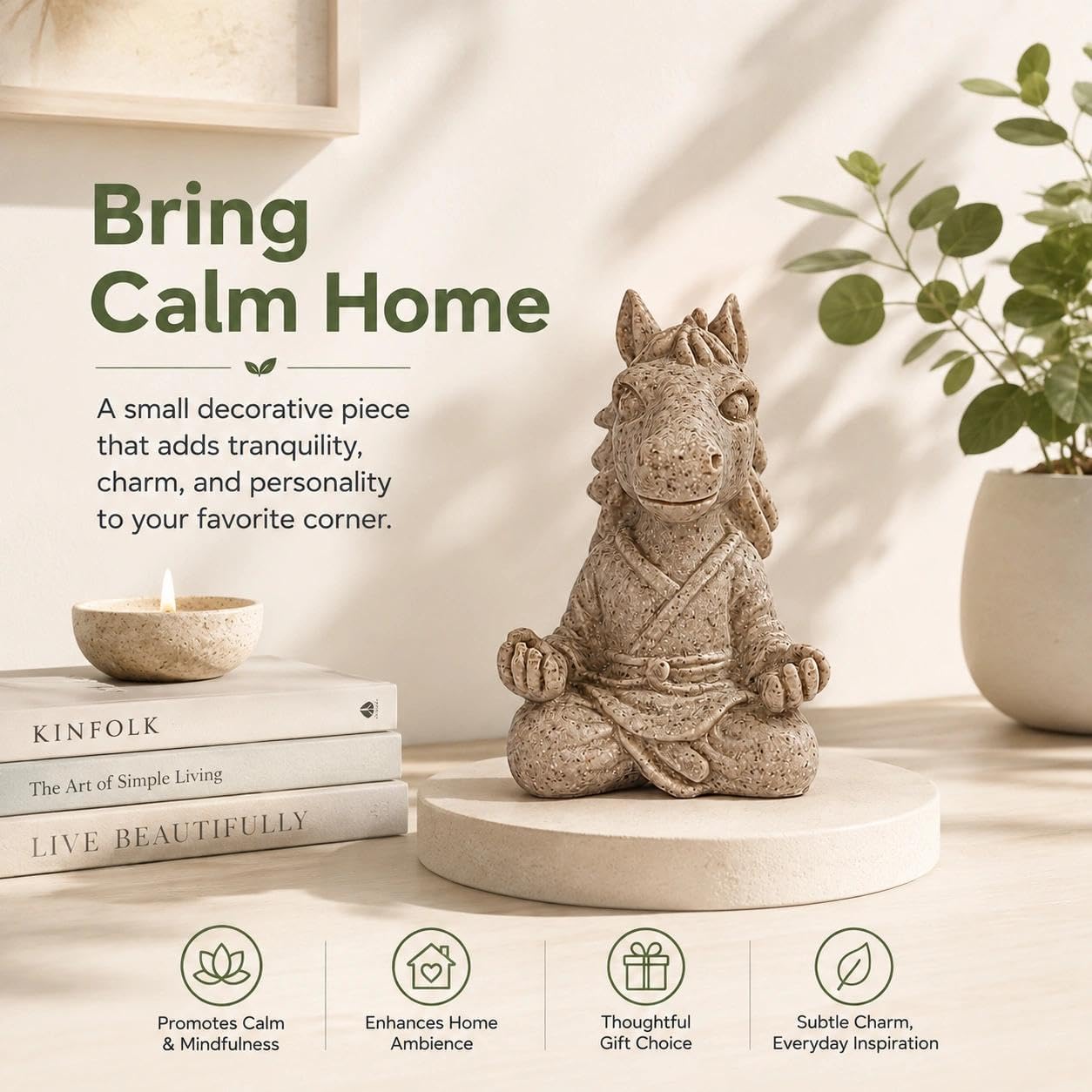 Meditating Horse Statue, Resin Zen Yoga Horse Figurine in Mudra Pose, Animal Desk Shelf Decor for Office, Meditation Room image 4