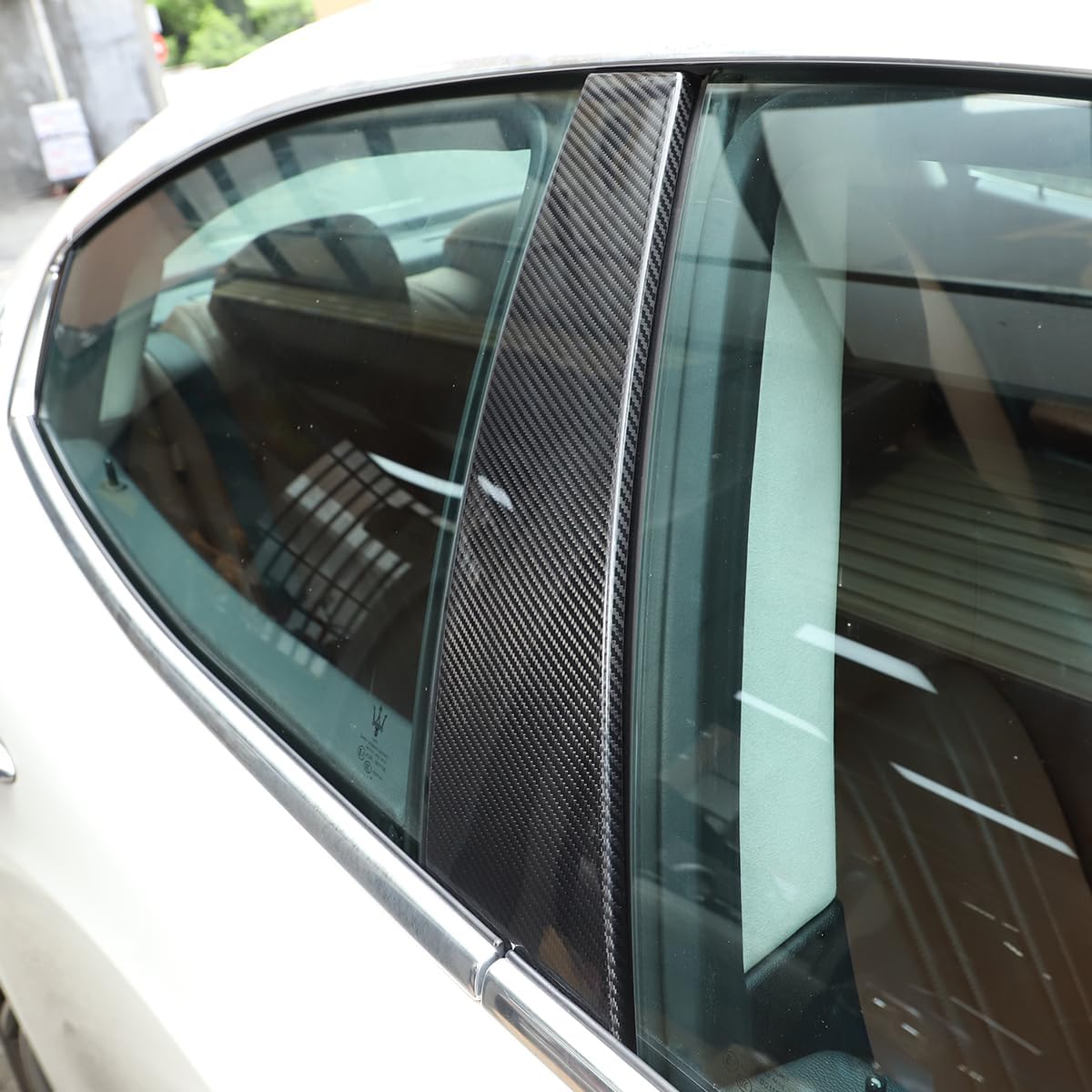 Car Door B-Pillar Decoration Anti-Scratch Protective Cover Real Carbon Fiber Trim Fit for Maserati Ghibli 2014-2021 Automotive Exterior Accessories 2PCS (Black Carbon Fiber)