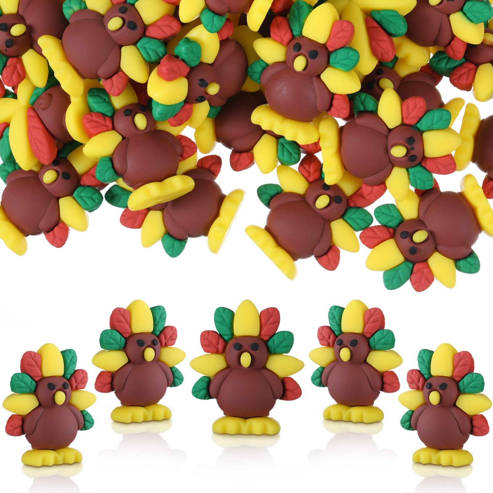 50 Pcs Mini Thanksgiving Turkey Figures Bulks Mini Turkey Tiny PVC Figures Miniatures Thanksgiving Ornaments for Harvest Party Favors Gift to Hide and See, 1.49 Inches