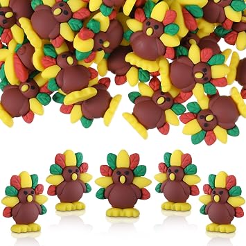 50 Pcs Mini Fall Thanksgiving Turkey Figures Bulks Mini Turkey Tiny PVC Figures Miniatures Thanksgiving Ornaments for Harvest Party Favors Gift to Hide and See Tiered Tray Decoration, 1.49 Inches