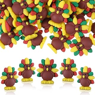 Lunmon 50 Pcs Mini Thanksgiving Turkey Figures Bulks Mini Turkey Tiny PVC Figures Miniatures Thanksgiving Ornaments for Harvest Party Favors Gift to Hide and See, 1.49 Inches