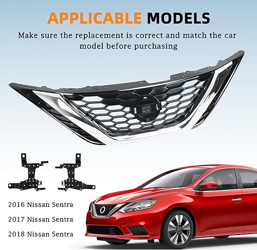 Vista 2 de KARPAL Conjunto de Parrilla de Rejilla Superior Delantera Compatible con Nissan Sentra 2016-2019 62310-3YU0A