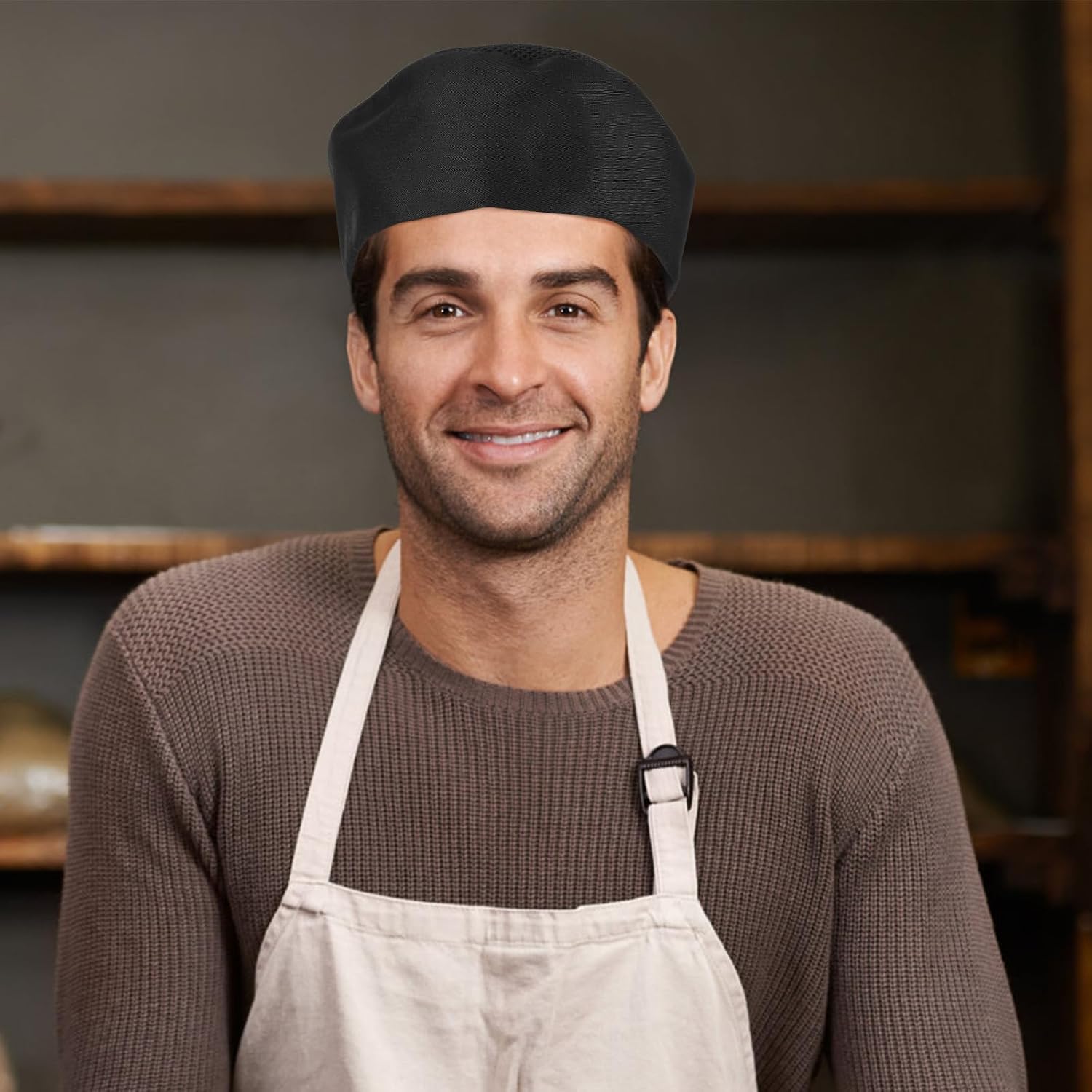 POPETPOP Chef Hat Mesh Cap Unisex Breathable Kitchen Cooking Hat with Ventilated Black Mesh for Restaurant and Catering Staff
