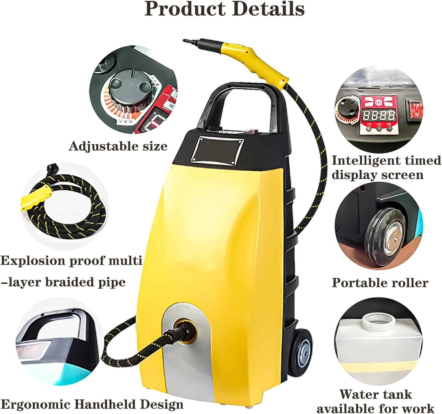 Commercial Steam Cleaner 3000W Heavy Duty - 3.5L Tank, 230°F High Temp Steam for Restaurant Kitchen, Lightweight Steamer with Safety Lock, Used for car & kitchen cleaning (Yellow Machine + Mop)