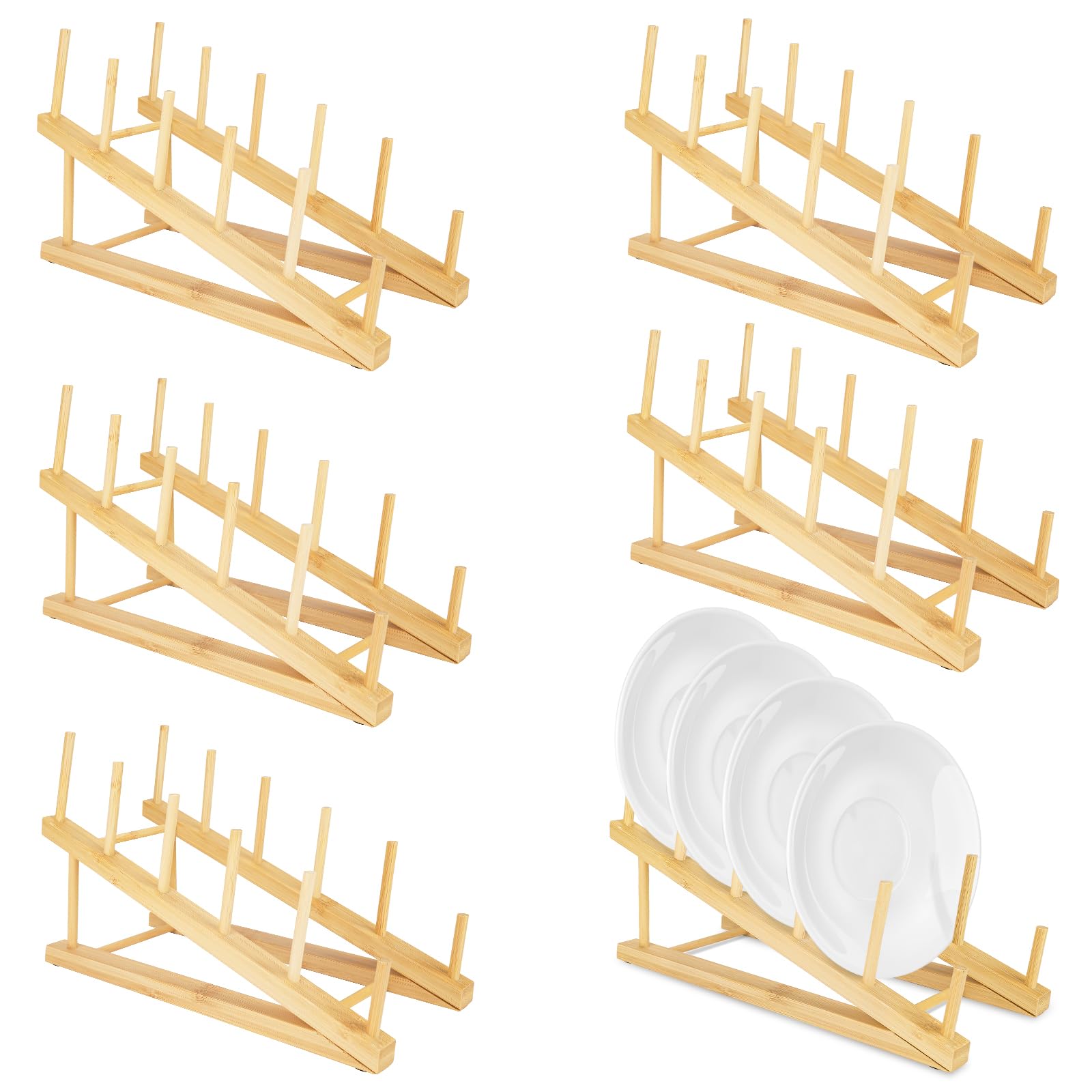 Lot de 6 supports d'assiettes en bois pour présentation, égouttoir à vaisselle à 5 niveaux, organisateur d'armoire, présentoirs pour livres, œuvres d'art, photos, enregistrements, magazines