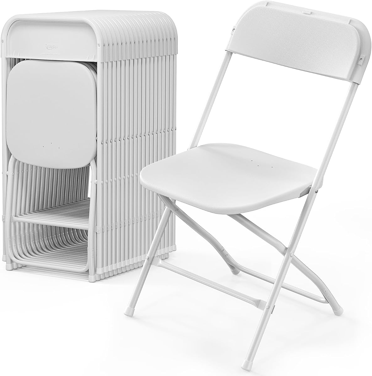 VINGLI 20 Pack White Plastic Folding Chair, Indoor Outdoor Portable Stackable Commercial Seat with Steel Frame 350lb. Capacity for Events Office Wedding Party Picnic Kitchen Dining