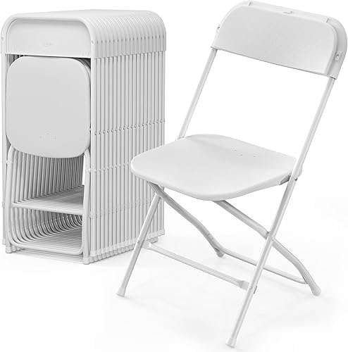 Miniatura 9 de VINGLI Paquete de 5 sillas plegables de plástico blanco, asiento comercial apilable portátil para interiores y exteriores con marco de acero,