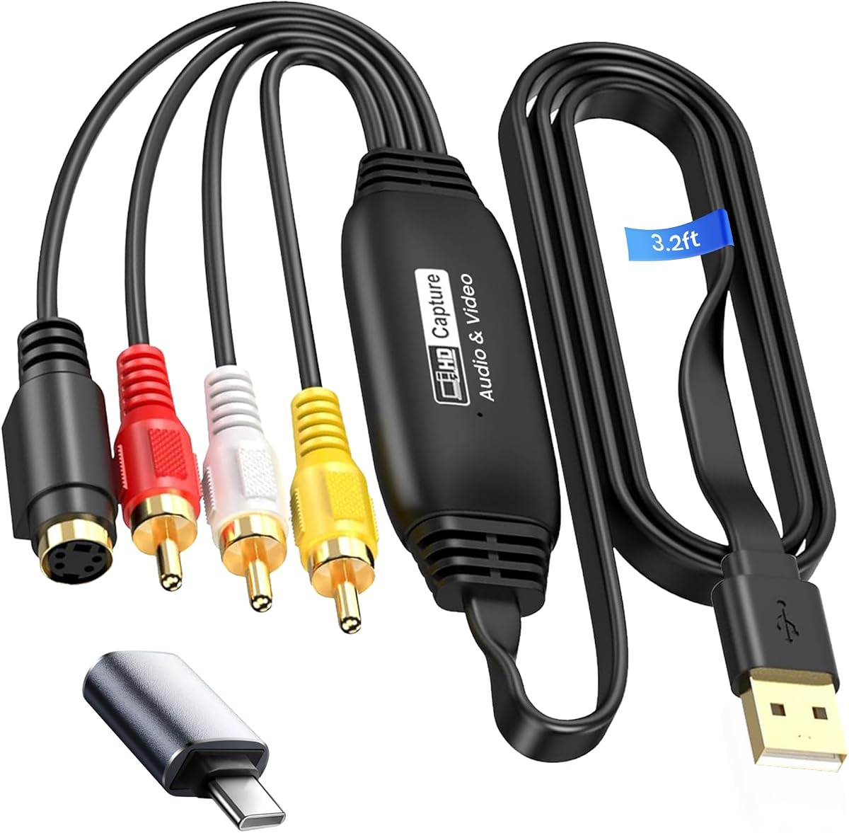 3.3 Feet VHS to Digital Converter, USB 2.0/Type-C Video Cpture Card