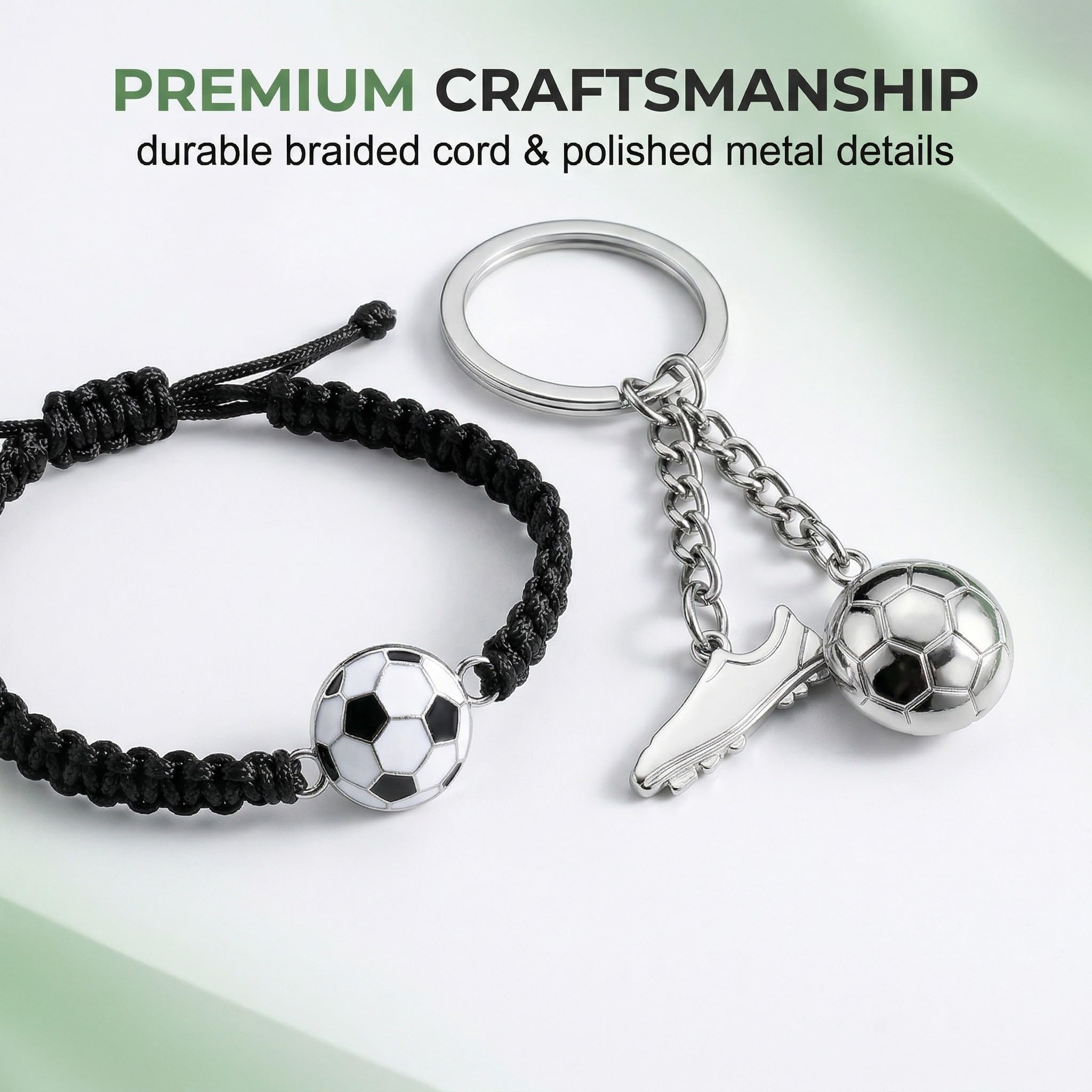 Set Pulsera de Fútbol Trenzada + Llavero de Botín Metálico, Regalo para Aficionados