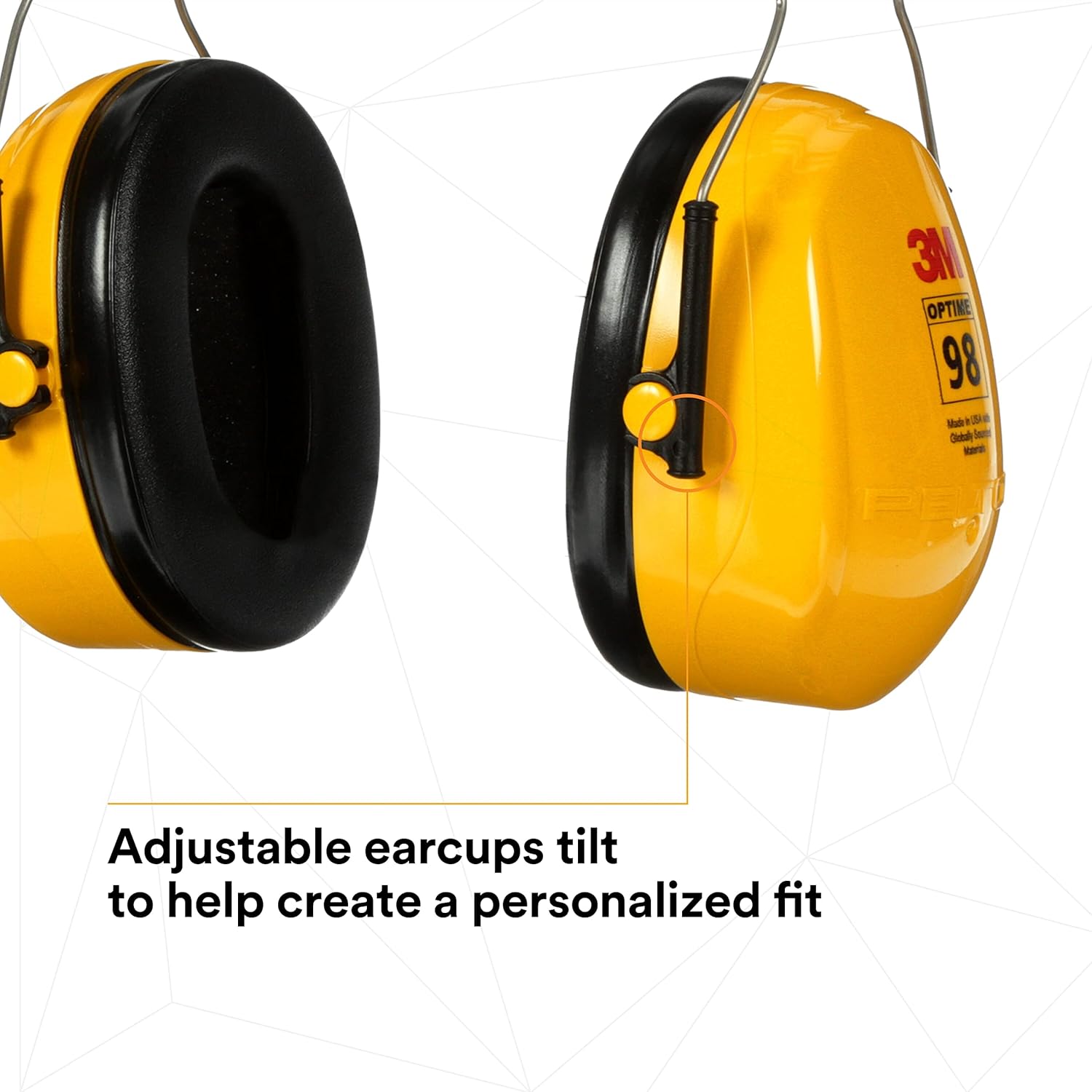 Adjustable earcups of 3M Optime 98 Earmuffs.