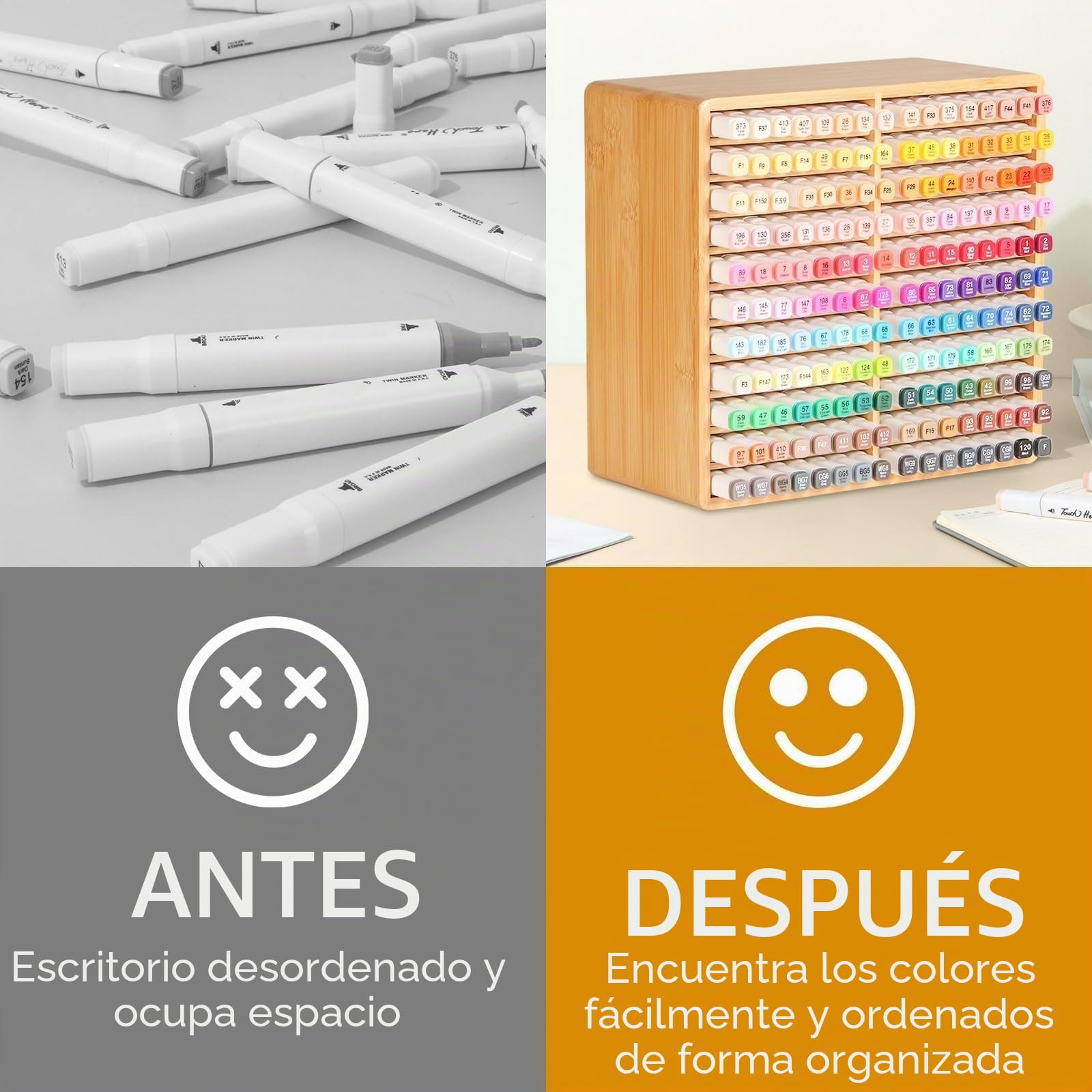 walowalo Organizador de marcadores con capacidad para 176 marcadores, regalos de cumpleaños, soporte para bolígrafos de bambú, suministros de arte, organizador de almacenamiento de alcohol, 22