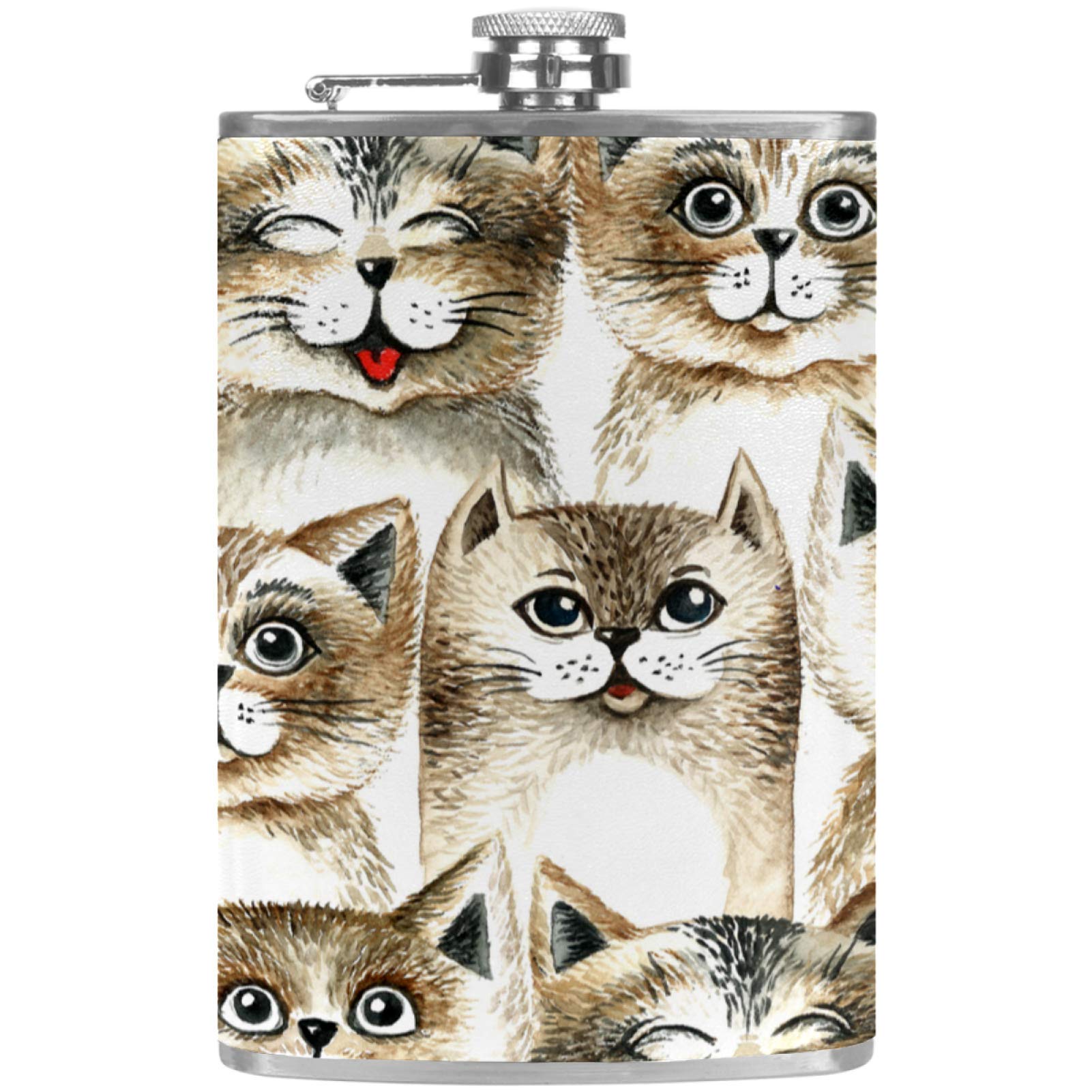 Flasque à whisky étanche au motif original de chats dessinés à la main