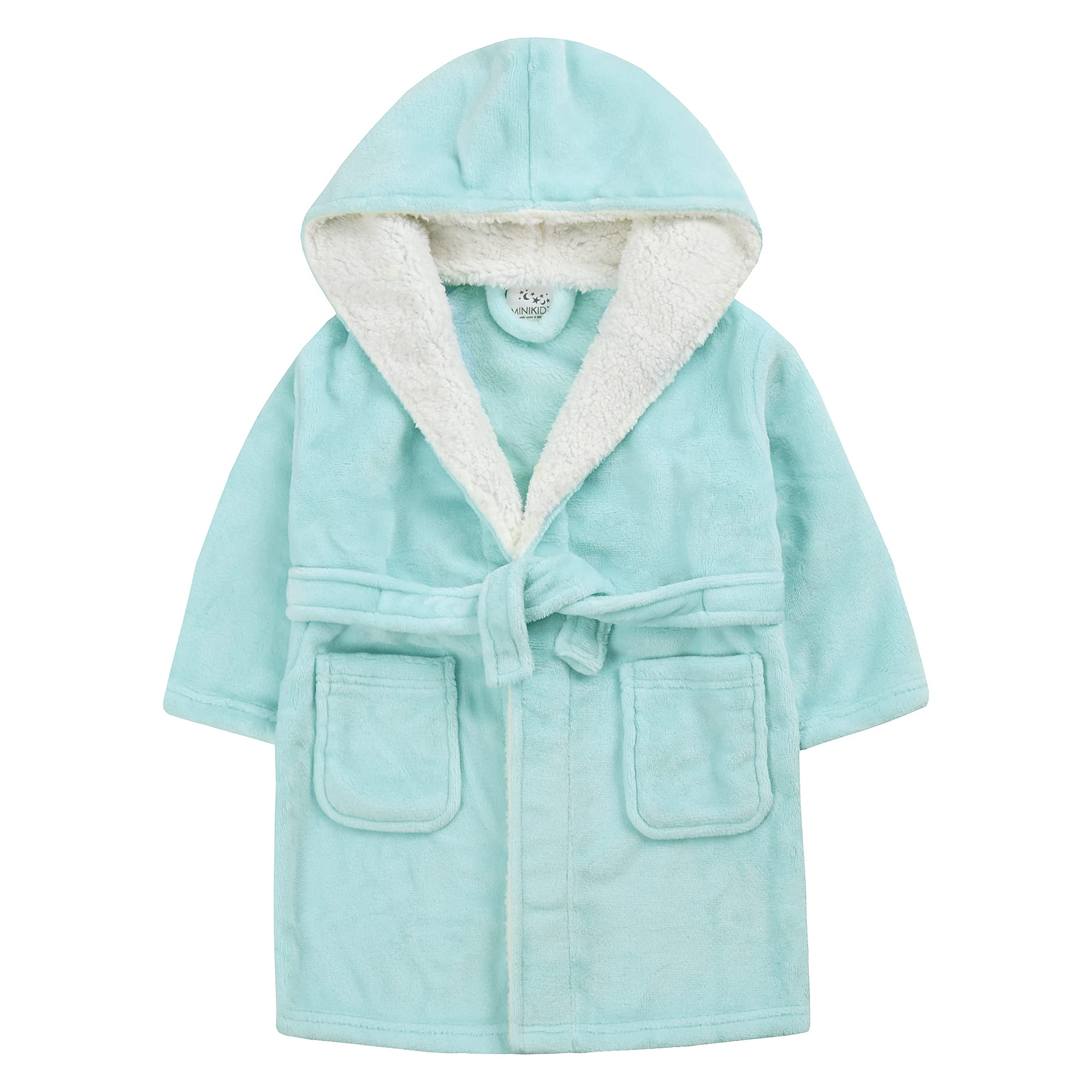 STC Stores Childrens/Girls Plush Plain Pastel Robe with Borg Fleece Trim - 2-13 Years (Minty Green/Blue, 13 Years)