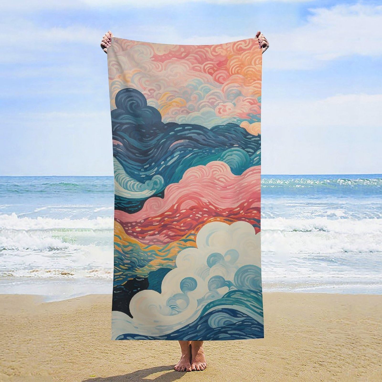 NTVOWPZO Many Swirl Beach Towel Oversized Microfiber Bath Towels Lightweight Sand Proof Beach Towels Absorbent Pool Towels for Swimming Yoga Bathroom Towel 31.5" X 63"
