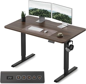 FEZIBO Elevation Desk, Electric Elevation Desk, Width 39.4 inches 100 cm, Office Work Table, Standing Desk, Height Memory Function, Auto Rising Up and Down, Silent, Storage Hook Included, Collision