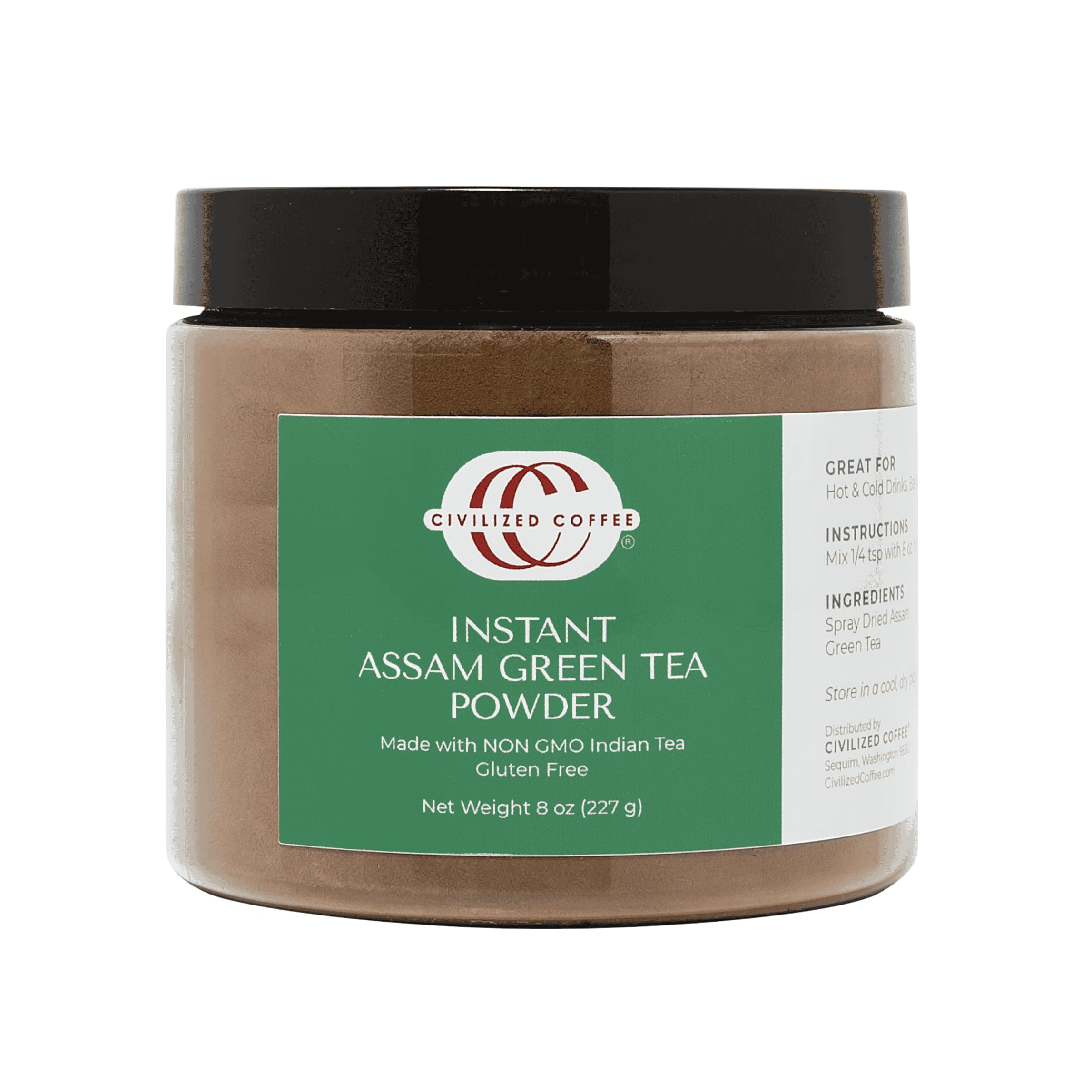 Civilized Coffee Instant Assam Green Tea Powder, 8 oz