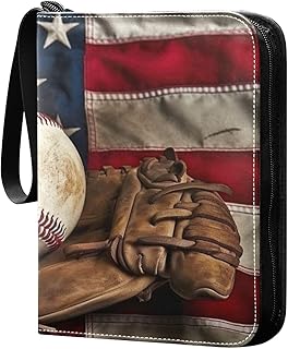 Kigai American Baseball Trading Card Binder with Sleeves PU Leather Holds 400 Cards,Double Sided Trading Card Folder with Zipper Collection Binder Album Book Case for Boys Girls