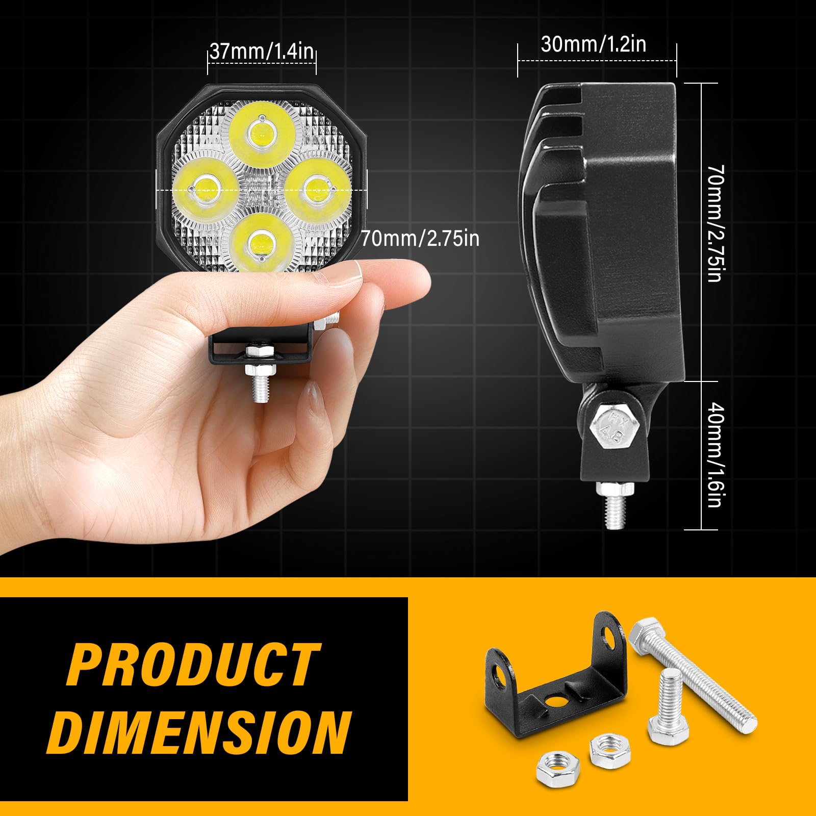 SKYWORLD 2 Pcs Mini Led Work Light, 2.8 inch 16W Spot Beam 12V 24V Outdoor Driving Lights Lamp for Car Off road Truck 4x4 SUV ATV Tractors Excavator Boat Motorbike Dirtbike, 6000K White, Fog Lamp