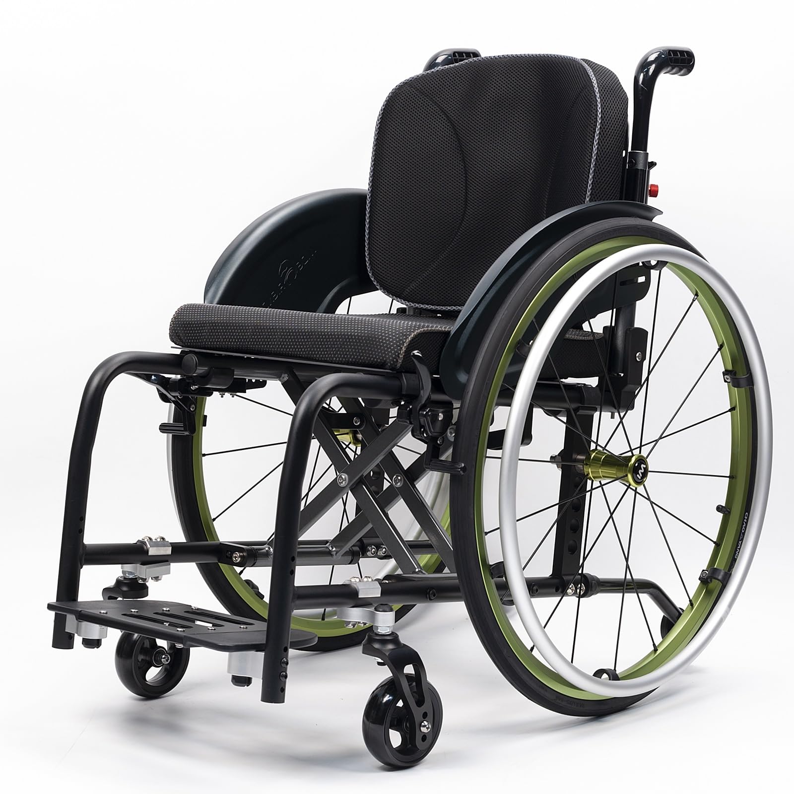 Silla de ruedas manual ligera, silla de ruedas deportiva ultraligera portátil todo terreno, silla de ruedas plegable, sillas de ruedas de transporte con antivuelco(Green B,38cm/15in)