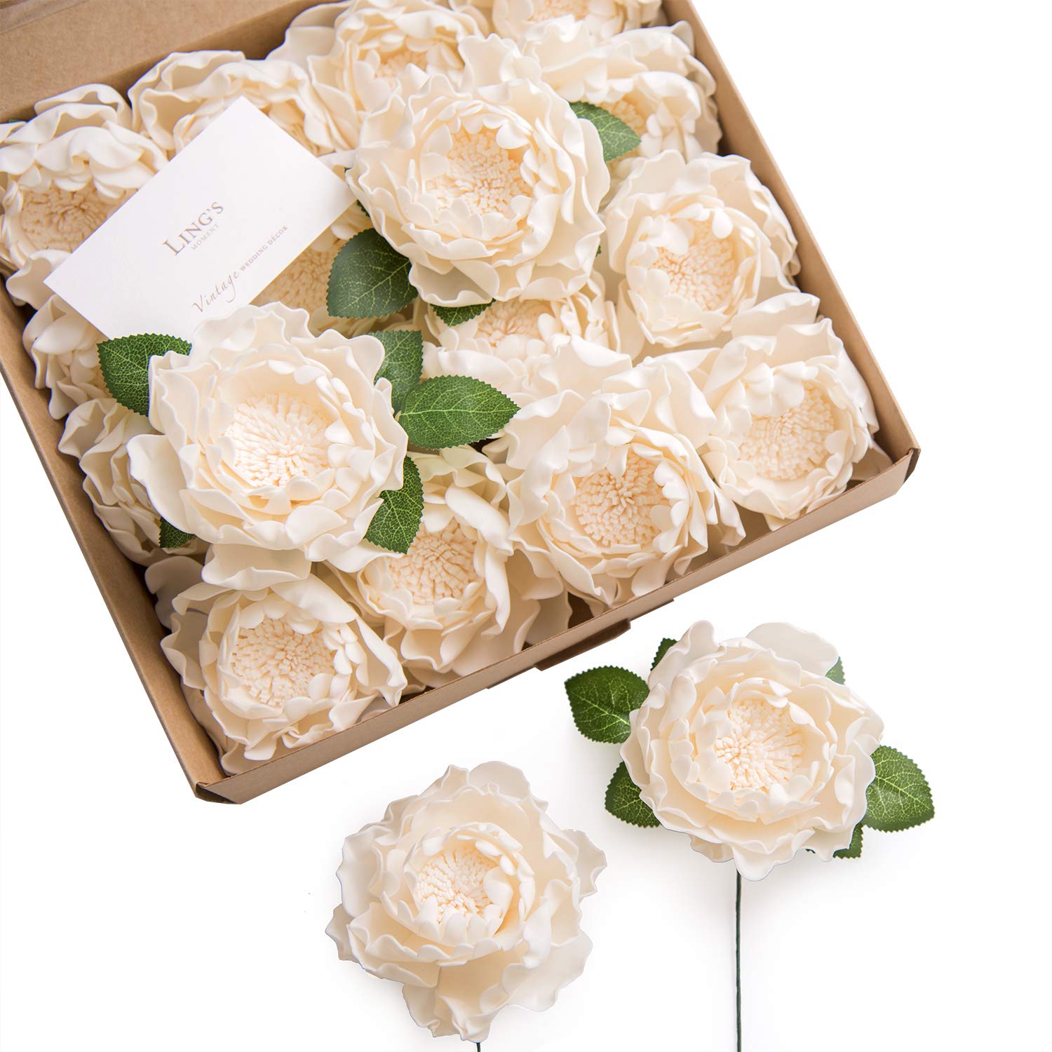 Ling's Moment Flowers 16pcs Cream Blooming Peonies Artificial Flowers