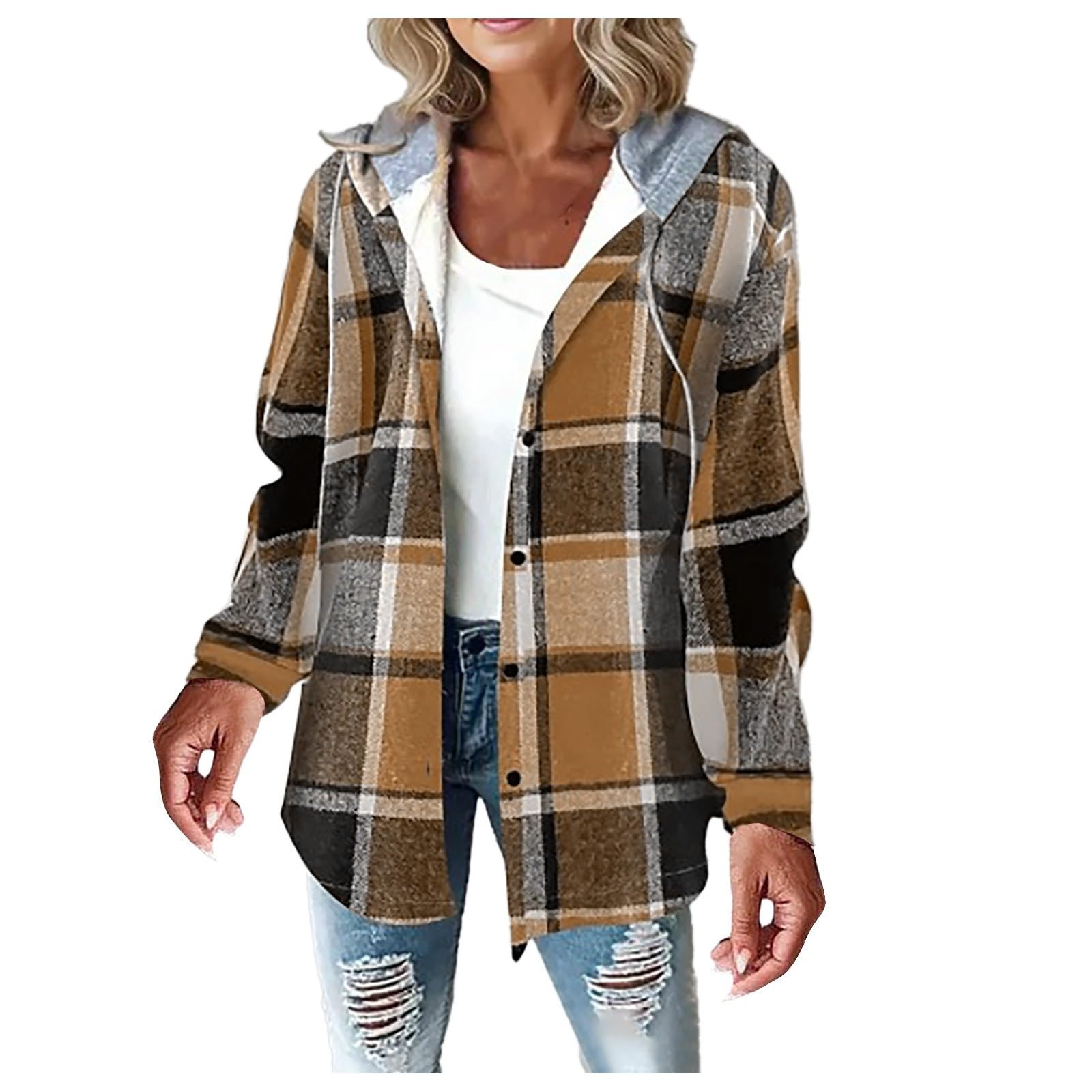 Generisch Damen Jacke Damen Karierter Mantel Mit Jacke Sweatshirt Fleecejacke für Outdoor Aktivitäten Warme Winterbekleidung mit Taschen
