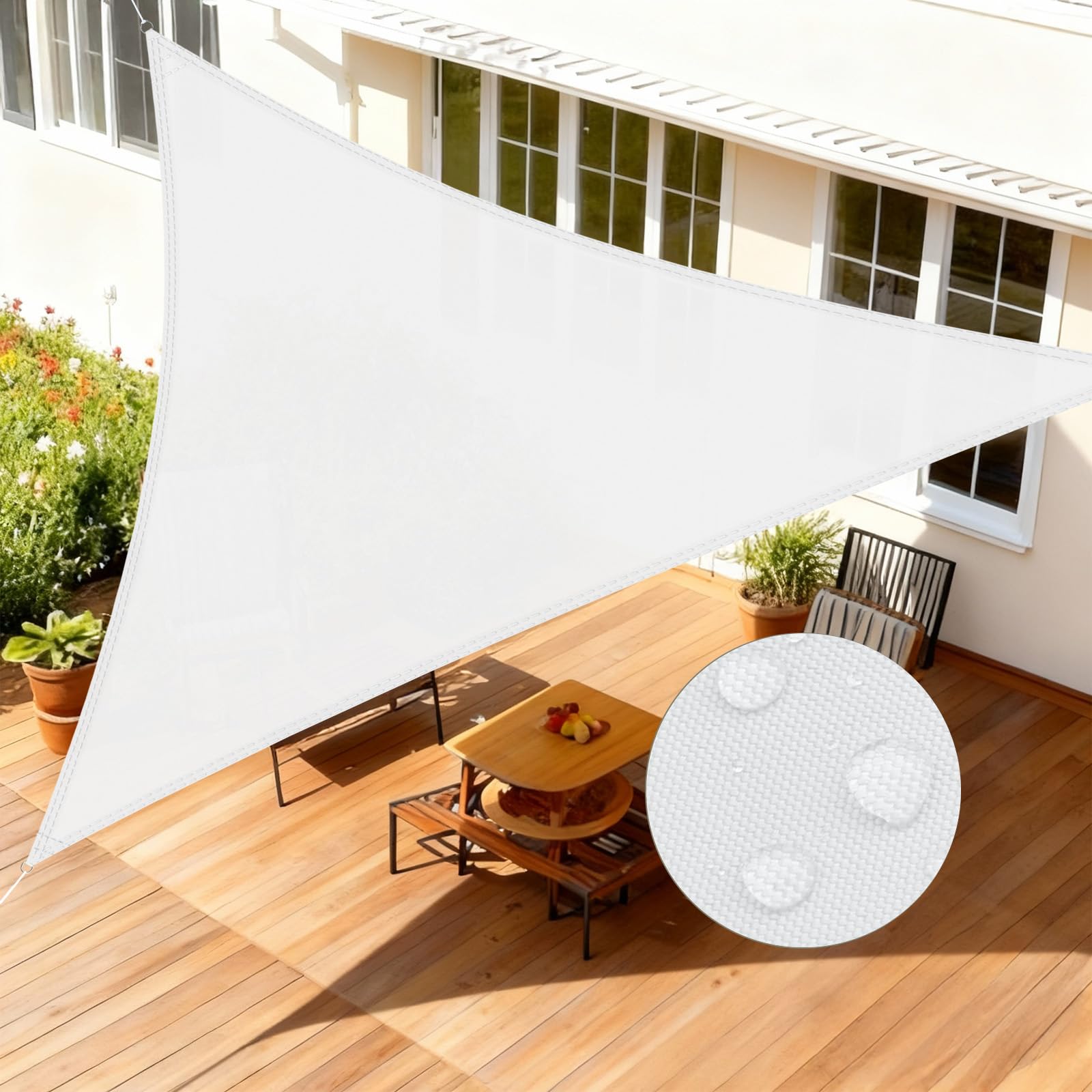 Voile d'ombrage triangulaire imperméable 3x3x3m en PES blanc Love Story