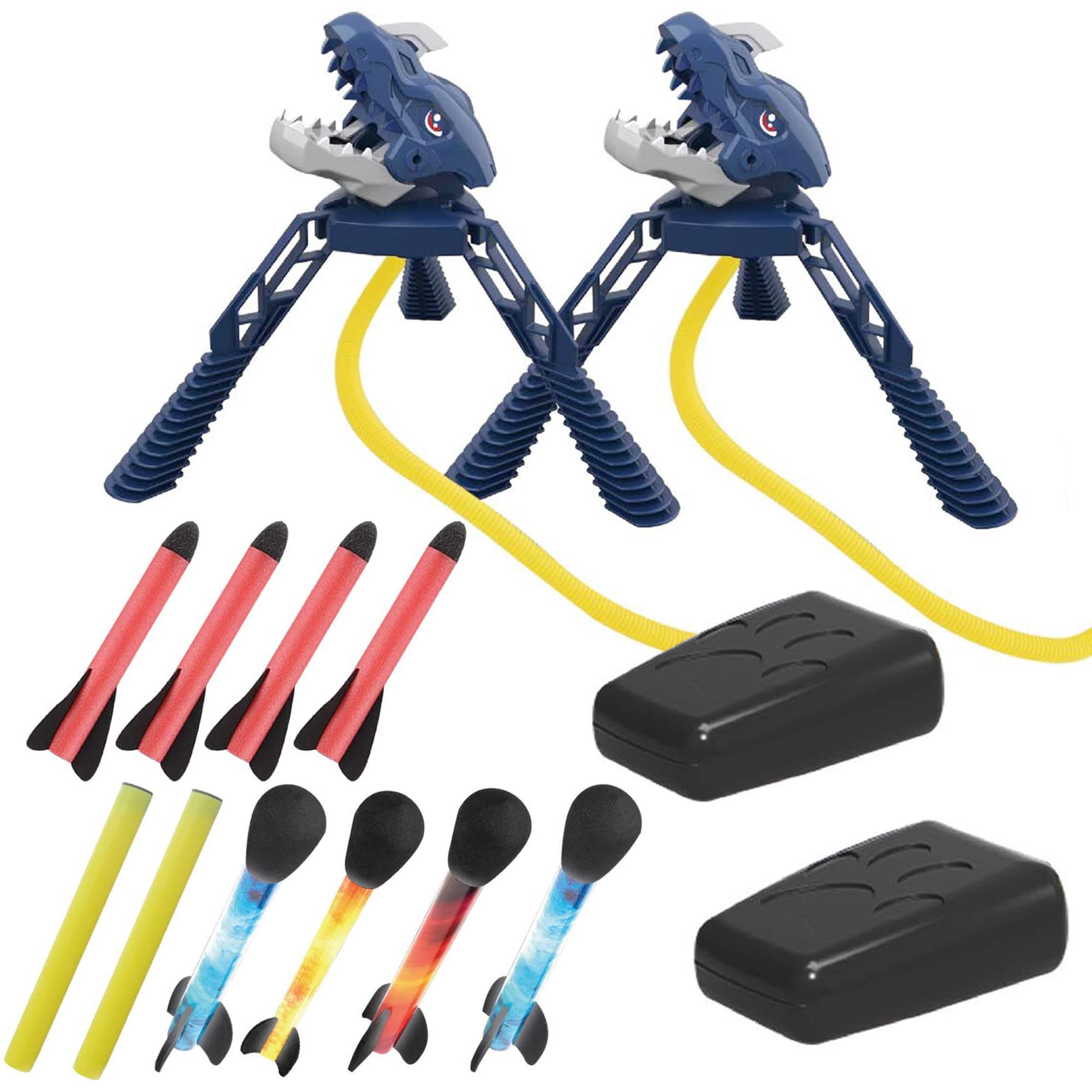 COOLDUCK2 Pcs Dino Rocket Launcher for Kids - Launch Up to 100 Feet, Light-up Foam Rockets, Godzilla Dinosaur Stomp Launch Pad, Outdoor Toys for Family Fun, Birthday Gift for Boys Girls