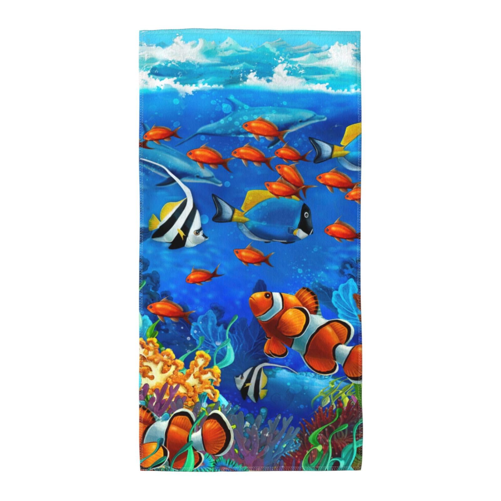 JBJGKHLP Ocean Tropical Fish Coral Undersea World Print Adults Extra Long Beach Towel Soft Absorbent Quick-Dry Gym Swimming Running Yoga