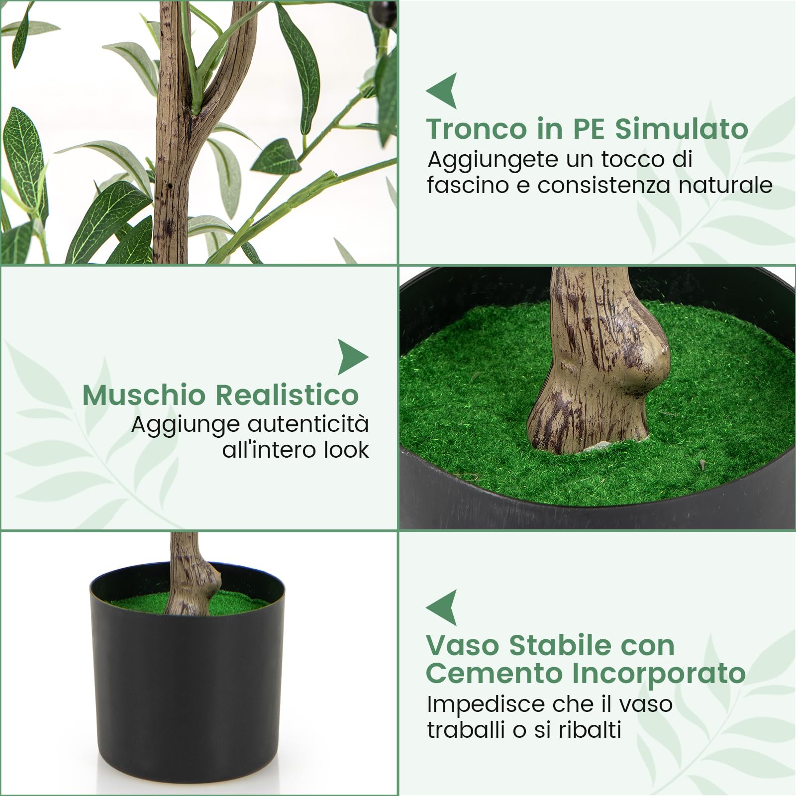 COSTWAY Pianta Finta di Oliva 130 cm, Pianta Olivo Artificiale in Vaso Decorazione per Casa e Ufficio, Pianta Finta in PE con Frutti Realistici da Interno ed Esterno (1)