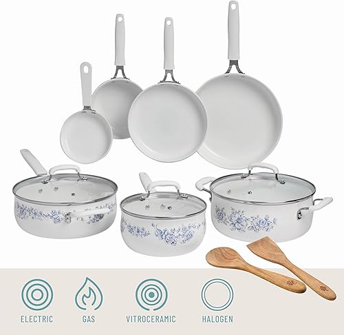 Miniatura 3 de Pioneeer Woman - Juego de utensilios de cocina de cerámica de aluminio de 12 piezas, ollas y sartenes antiadherentes para cocinar sin esfuerzo