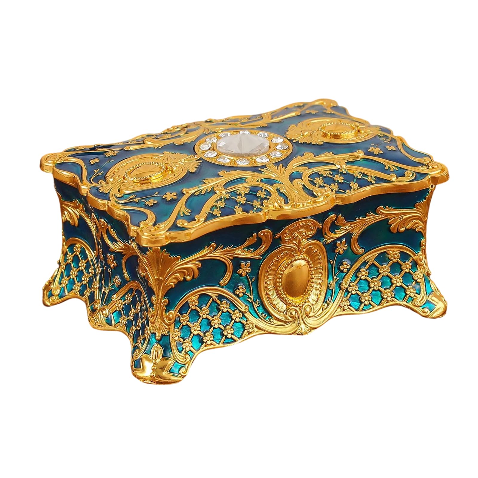 ZBIianxer Stylish Enameled Flower Shape Storage Box with Diamonds Detail for Jewelry Organization Old Jewelry Storage
