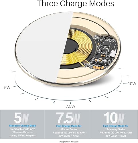 Miniatura 3 de TOZO Paquete de 2 Cargador inalámbrico W3 de 10 W con certificación Qi de carga rápida con tecnología de control numérico de aluminio de aviación