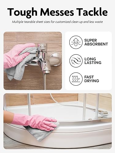 Miniatura 7 de Fantasticlean Rollo de paño de limpieza de microfibra, paquete de 60 toallas de microfibra extraíbles, 12 x 12 pulgadas, reutilizables, lavables,