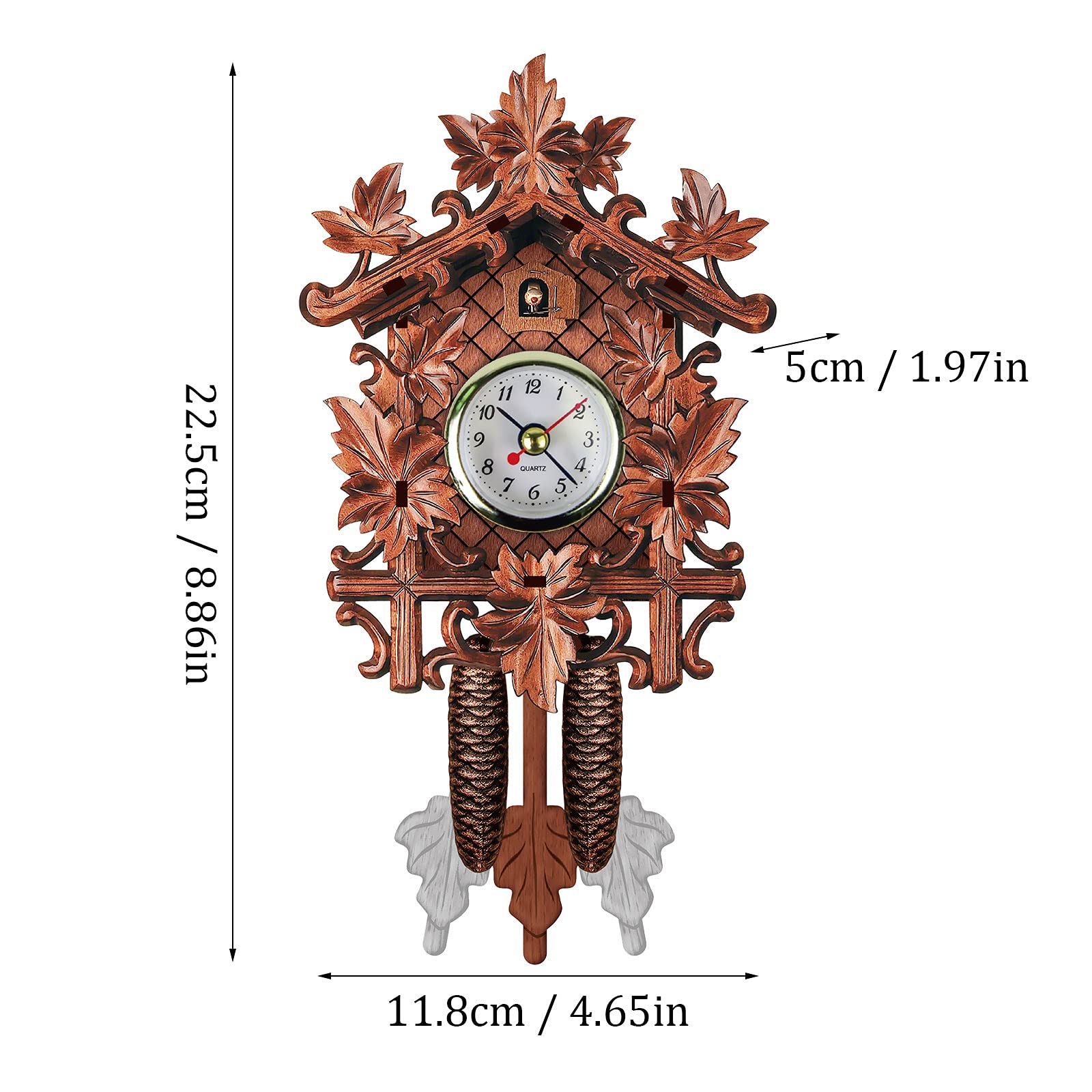 Orologio a cucù da parete, tradizionale, in legno, chalet, artigianale, al quarzo, decorazione murale, con suono di campana e sveglia, stile retrò (E)