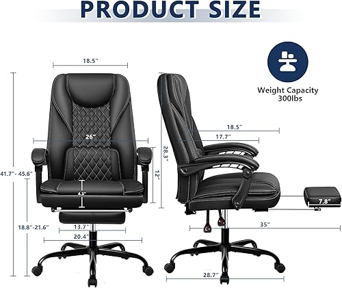 Miniatura 7 de Silla de oficina ejecutiva, silla de oficina reclinable de cuero grande y alta con reposapiés, respaldo alto, silla de escritorio de oficina en