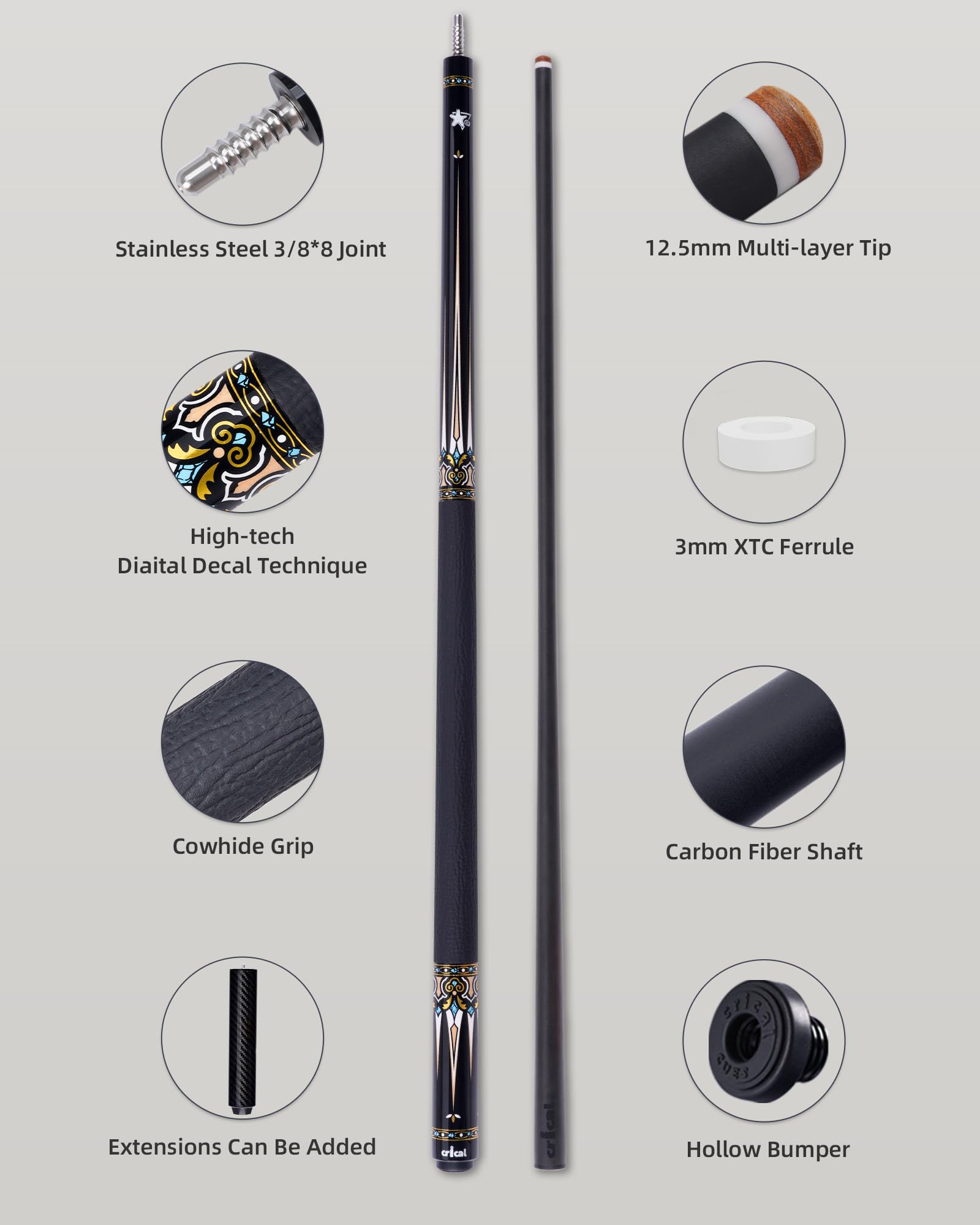 Snapklik.com : CRICAL Carbon Fiber Pool Cue Stick CXD Series ...