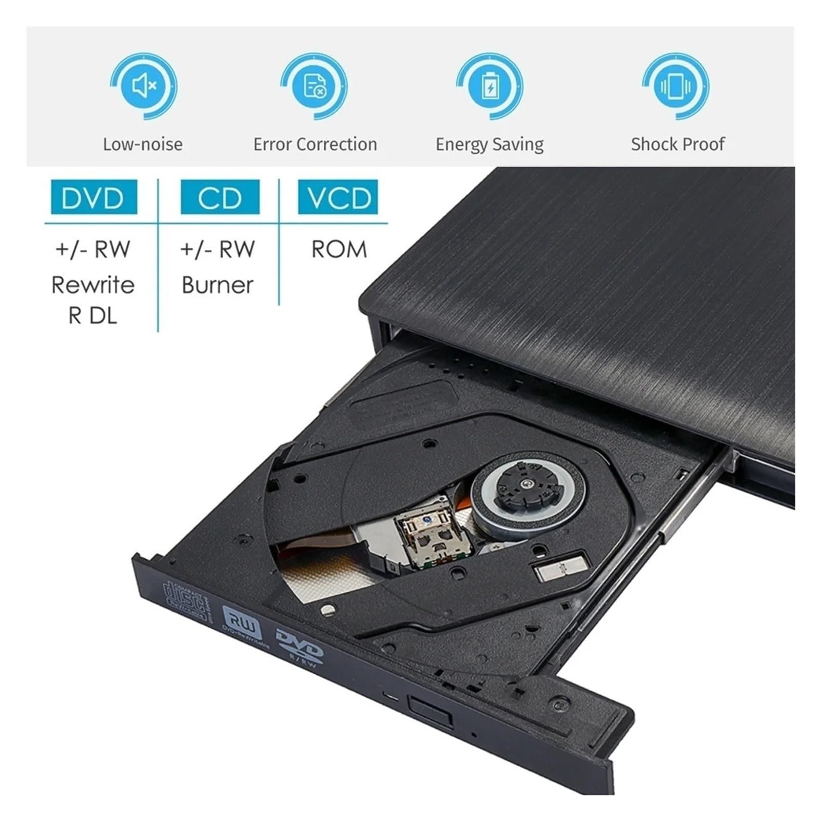 Lettore Dvd USB 3.0 Slim Esterno Dvd-RW Masterizzatore CD Masterizzatore Lettore Lettore unità Ottiche Lettore Dvd Rom Plug Play(Silver)