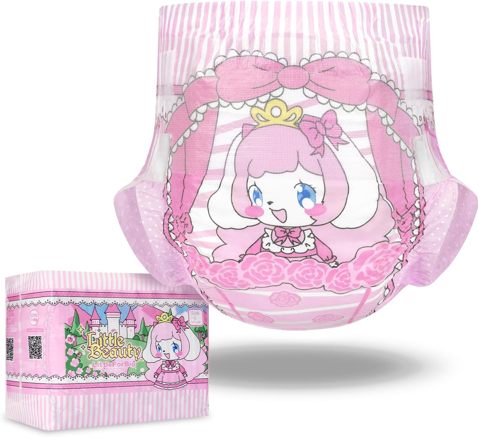 Littleforbig Adjustable Hook-and-Loop Fastener Closure Adult Printed Cloth Back Diaper 10 Pieces - Little Beauty (Large 36"-48")