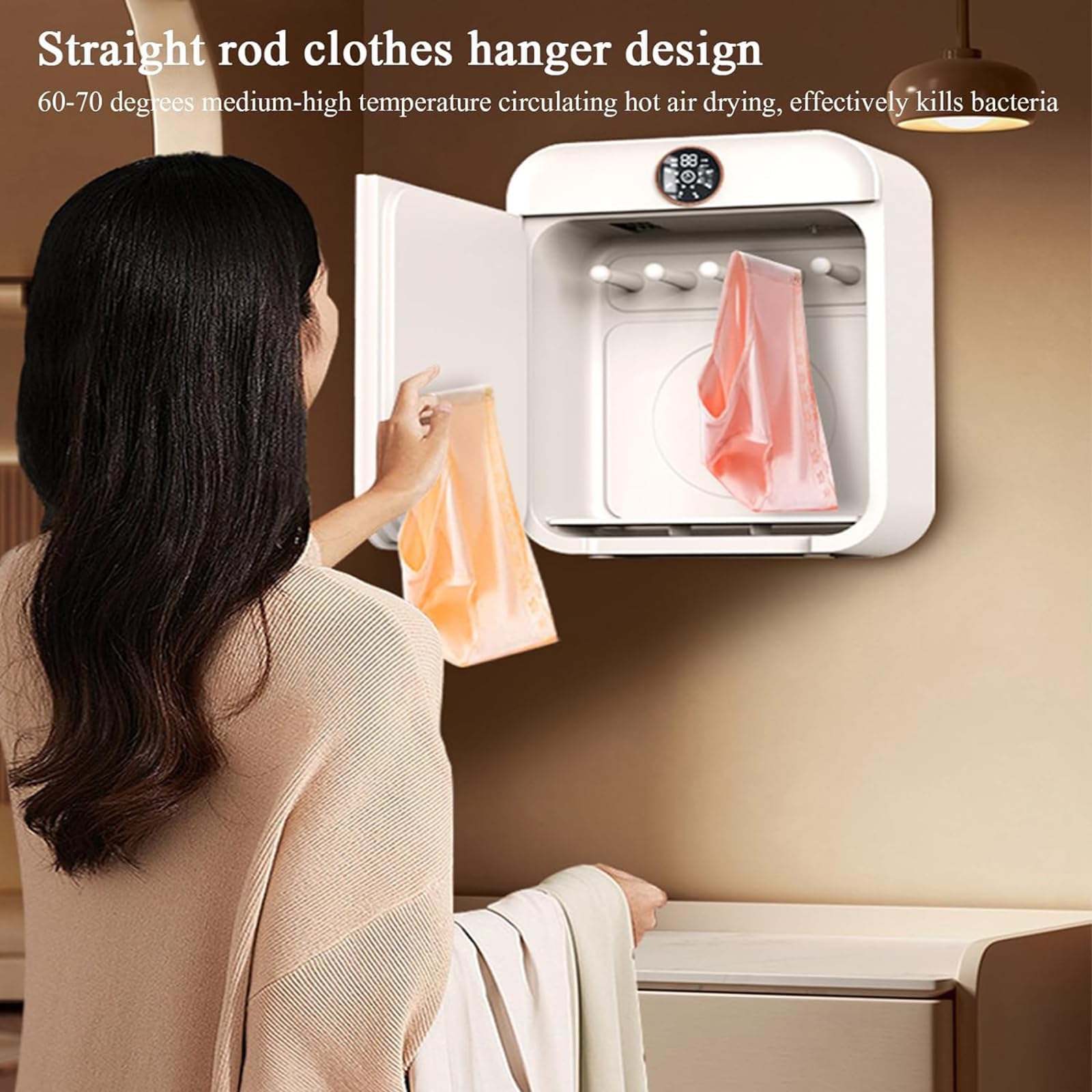 ZMIN Mini sèche-Linge entièrement Automatique, Petit sèche-Linge, Conception à Poteau Droit, séchage à air Chaud à 70°, Mode 5 Vitesses, pour Appartement, Maison, dortoir,Blanc,A