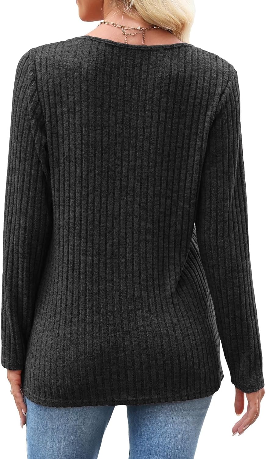 JomeDesign Womens Sweaters Casual Long Sleeve V Neck Lightweight Tunic Pullover Sweater Tops - Image 5