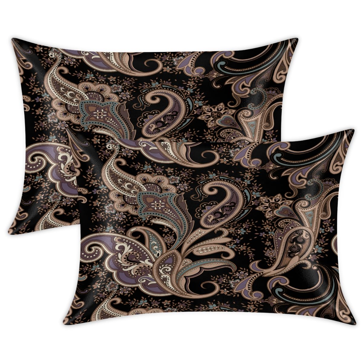 Confezione da 2 federe in raso con motivo cachemire per capelli e pelle, con chiusura a busta, super morbide, resistenti alle pieghe, resistenti alle macchie, setose, 50,8 x 101,6 cm