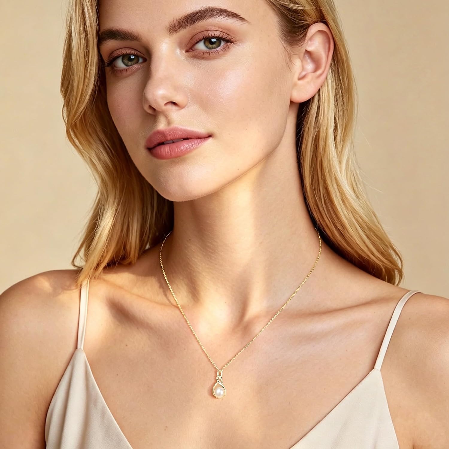 Freshwater Pearl Necklace for Women | 14K Gold Plated Infinity Pendant Fine Jewelry | Dainty Everyday Layering Chain with Lobster Clasp